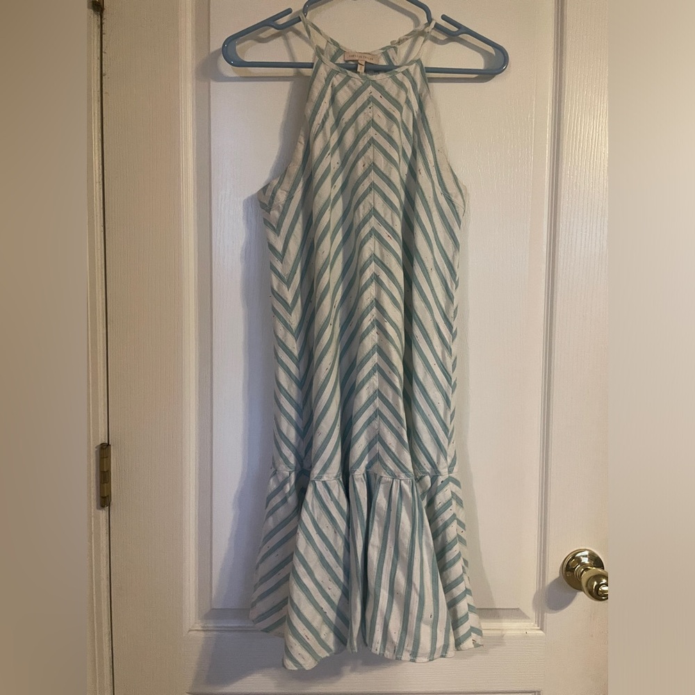 Rebecca Taylor Blue and White Chevron‎ Mini Dress 4 Ruffle Beach Vacation Travel